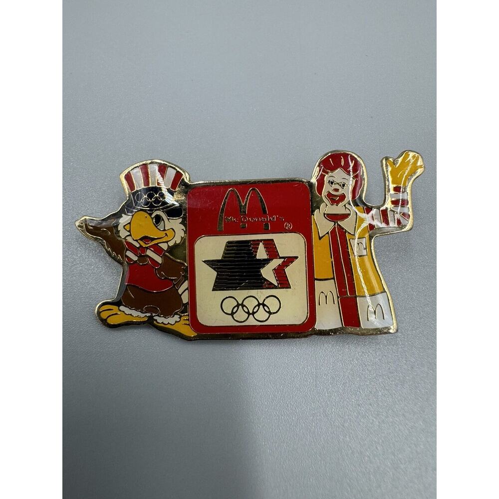 VTG 1984 McDonald's Olympic Summer Games Pin Los Angeles Ronald & Sam the Eagle